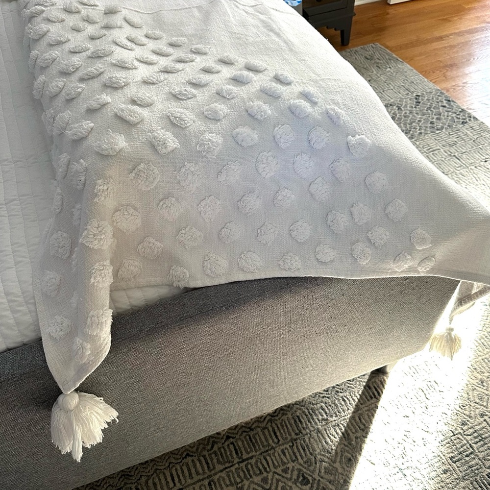 Rachel Zoe White Pom Pom Throw with Tassles
